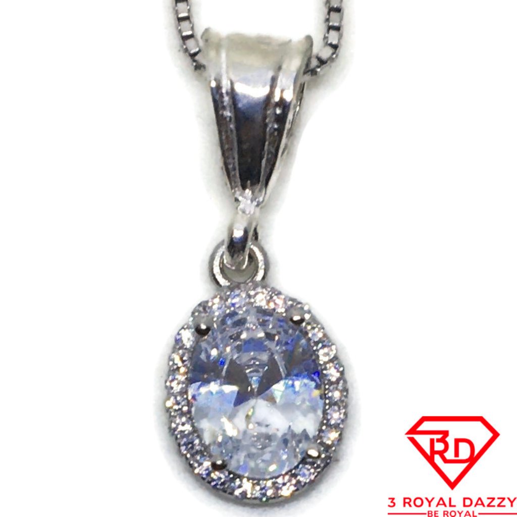 Small Oval Cubic Zirconia Pendant White Gold
